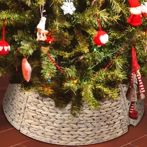 Christmas Tree  Woven Wicker Farmhouse Rustic Tree Skirt Basket Ring for Christmas Decorations(White,24 Inches)