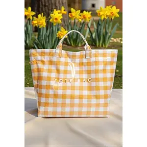 Yellow Gingham Glossy TOTE BAG