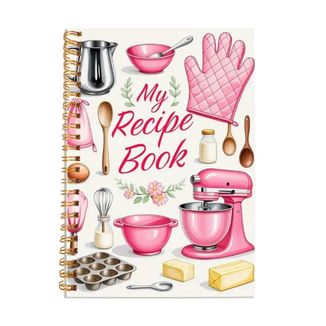 Personal Blank Recipe Notebook, Workbook, Fun Cooking Journal Diary, Write Your Own Recipes, Handmade Craft Item, Ideal for Cooks & Bakers, Spiral Bound Notepad