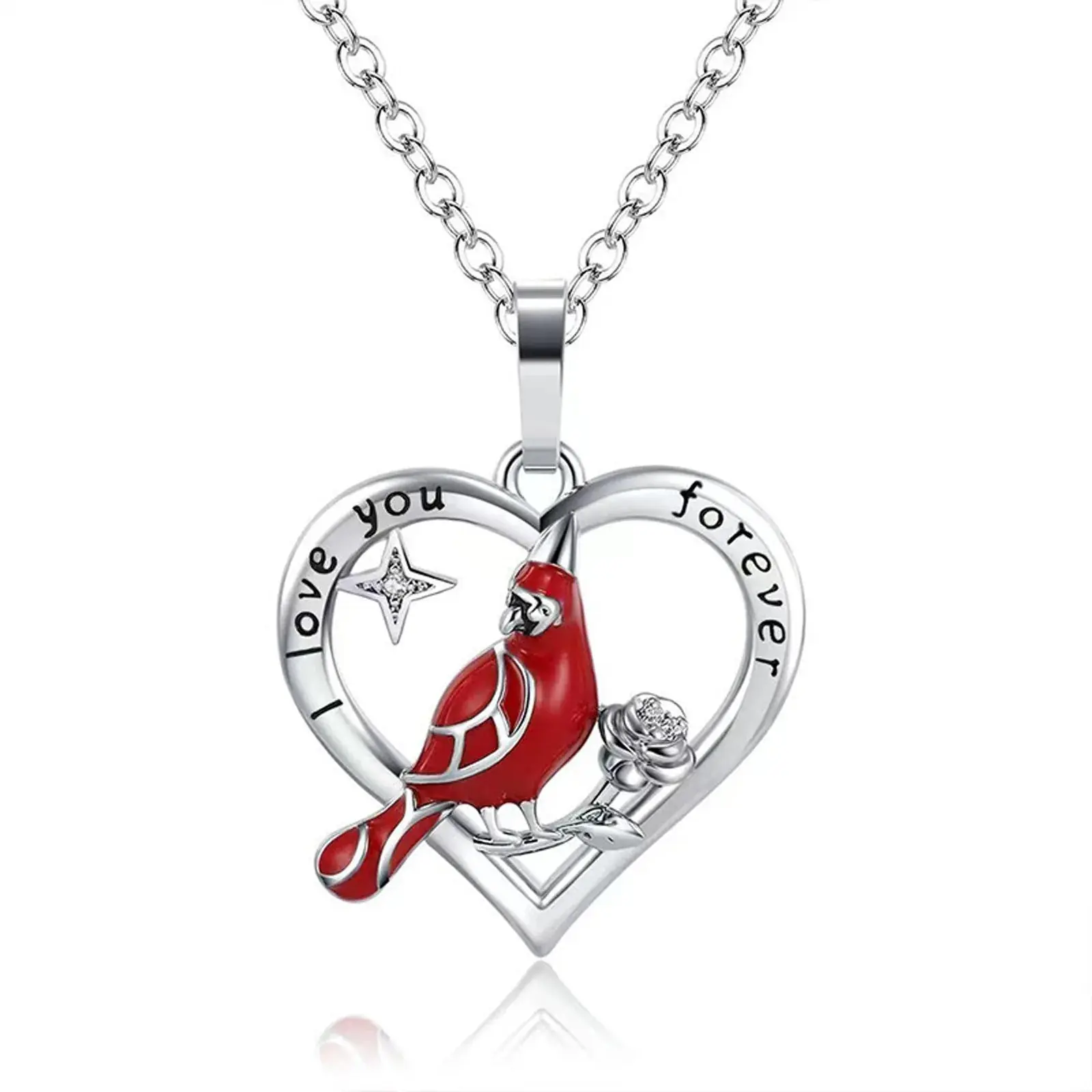 Creative Heart-Shaped Cardinal Pendant Necklace