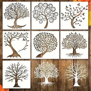 7pcs Tree of Life Stencil, Reusable Plastic Template for Painting, Spray Guns, Canvas Decor, Art Crafts, Wall & Floor Ornament