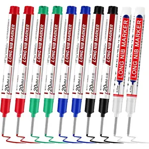 10 Pack Long Nib Marker, 20mm Long  Deep Hole Markers  Construction Markers Marking Tool Deep Reach Pen for Carpenter Woodworking Metal