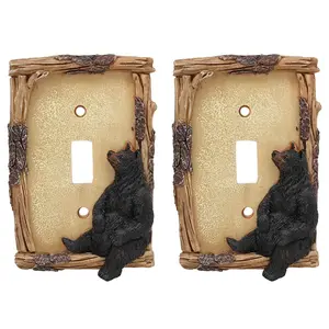 Ebros Black Bear By Branch Twigs Wall Light Cover Set of 2 Single Toggle Switch