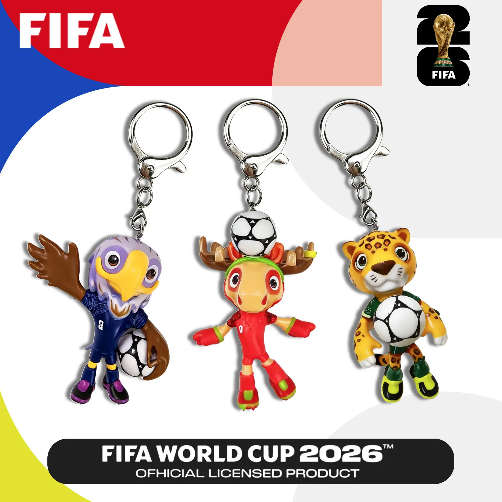FIFA Mascot Keychain, Officially Licensed 2026 World Cup Soft Plush Collector's Edition Featuring Clutch, Zayu & Maple, Approximately 4 Inch Sports Clip for Soccer Fans, Birthday Gift, 3 In & Above, Cute, Licensed Set