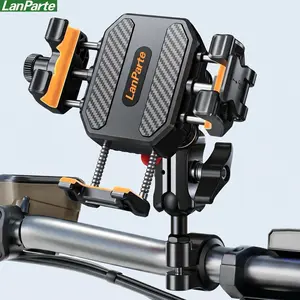 Lanparte LPT01 Mini Motorcycle Phone Mount Military-grade Shockproof Vibration-resistant Anti-theft One-handed Operation 5.2-7.2 Inch Compatible All-terrain Non-slip Grip Protective Cellphone Stand