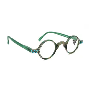 Picasso, (Bling) Women Reading Glasses W (Black Diamond, Blue Zircon) Genuine European Crystals, Round Circle Tortoiseshell NY Fifth Avenue