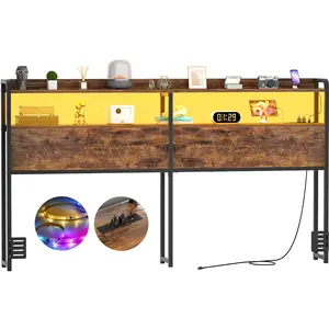 Cyclysio Headboard for King/Queen/Full Size Bed Frame, Headboards with Outlets, USB Ports and LED Light, Head Board with Storage, Height Adjustable, Sturdy and Stable Headboard