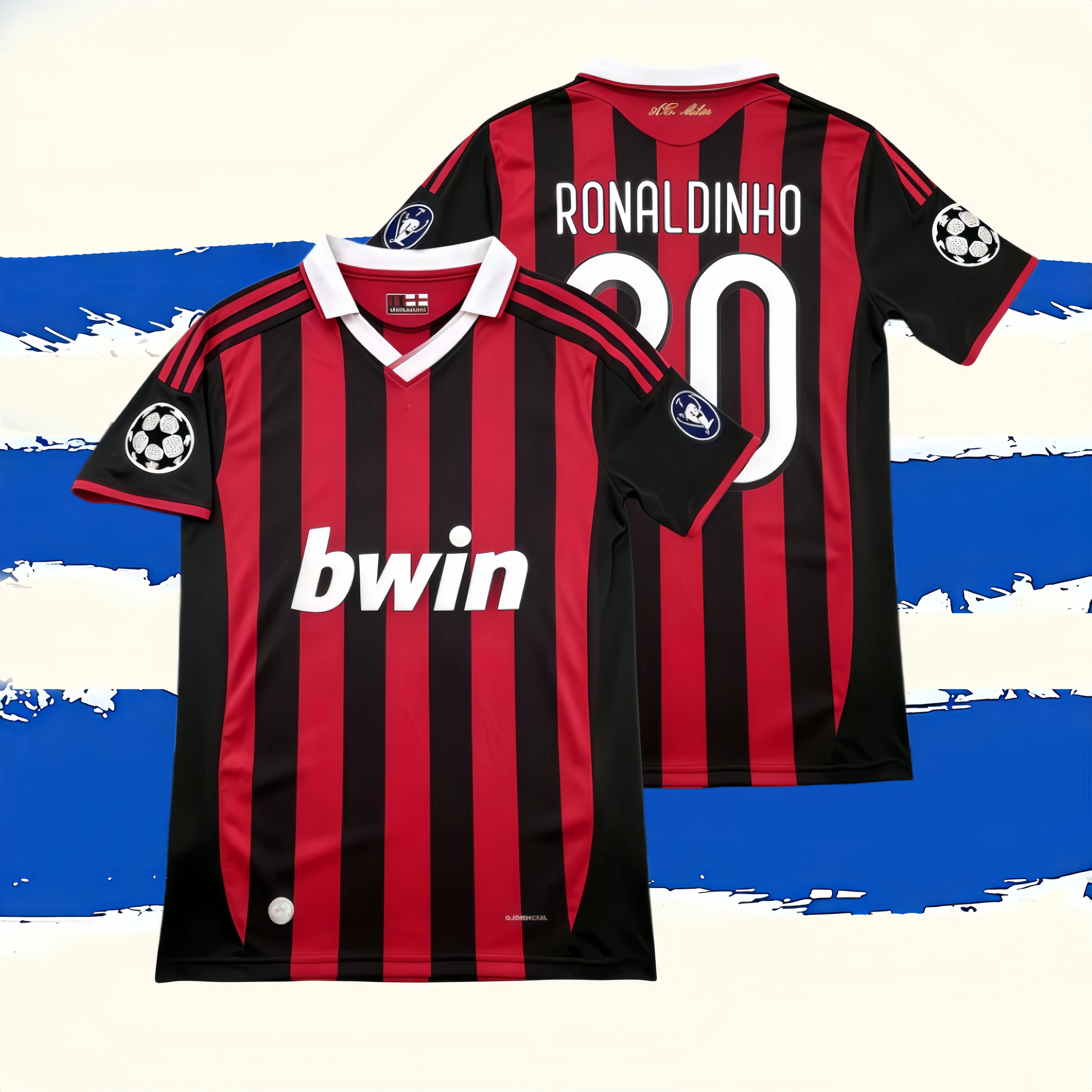 09-10 Home Ronaldinho #80 Red and Black Striped Short-Sleeve Jersey