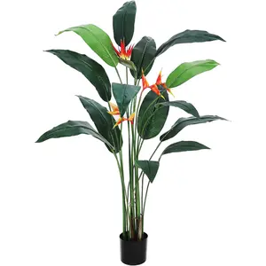 Garvee 6 ft / 72 in Artificial Bird of Paradise Plant – Fake Banana Leaf Plant with Plastic Pot, Faux Palm Tree Featuring 3 Artificial Flowers and 14 Faux Leaves, Suitable for Indoor and Outdoor Use, Perfect for Office and Home