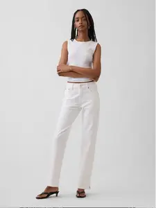 Mid Rise Split-Hem Straight Jeans Color Fresh White