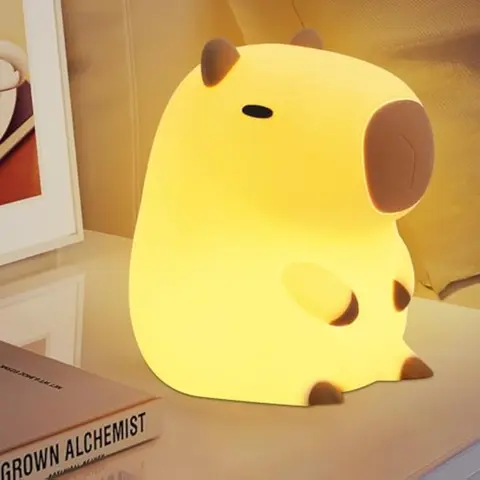 OkiyiD Whimsical Capybara Silicone LED Dimmable Mood Lamp - Battery-Powered Bedside Light, Illuminated Night Light, Decorative Room Decor for Bedroom Nursery, Women's Gift