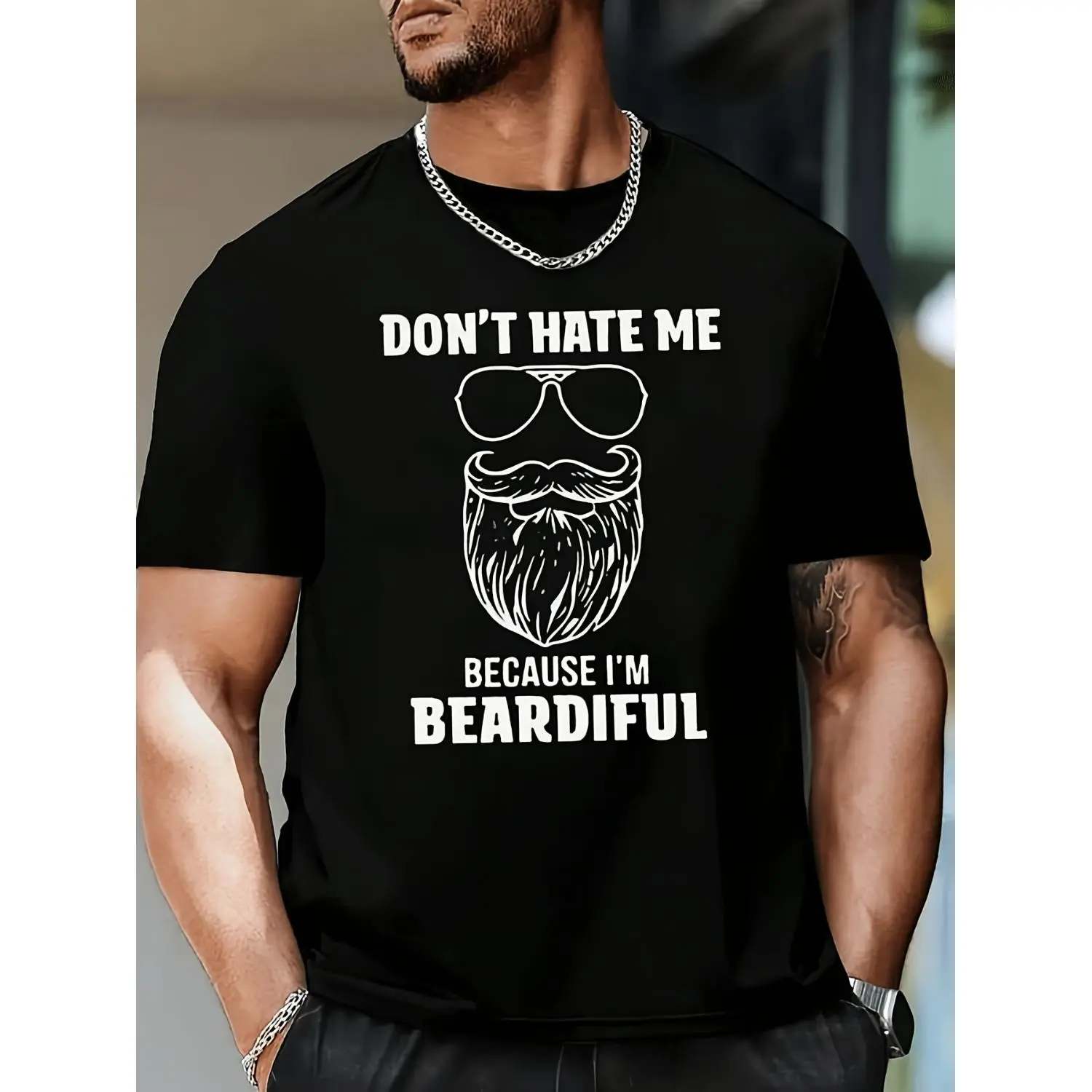 Casual Cotton T shirt with Playful Beard Themed Graphic Slogan Comfortable All Season Wear for Men and Unisex Suitable for Everyday Outfits and Summer 2026