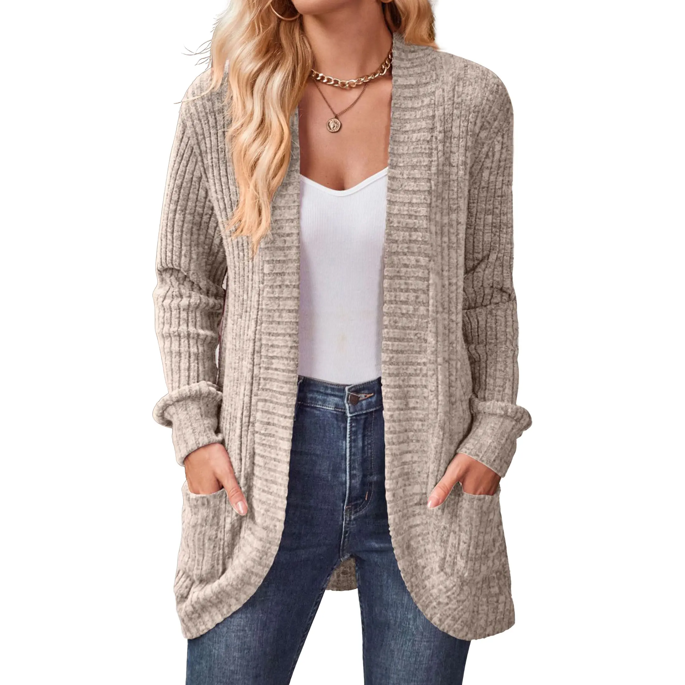 Women's Casual Cardigans Lightweight Open Front Long Sleeve Sweaters with Pockets
