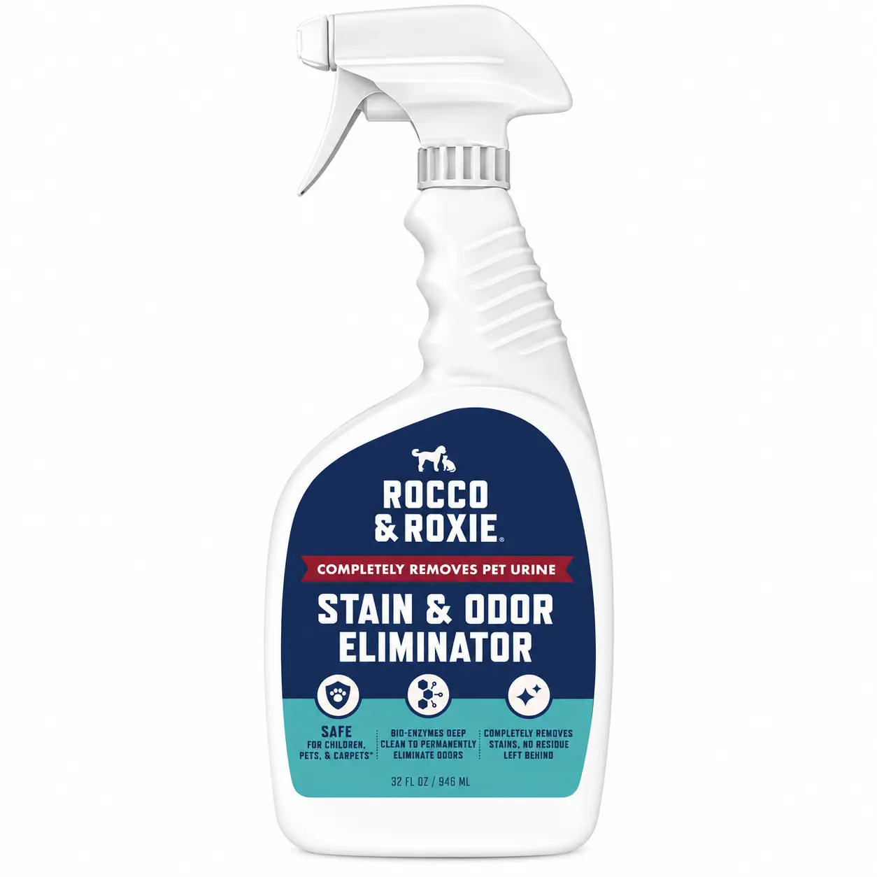 Rocco & Roxie Stain & Odor Eliminator for Strong Odor, 32oz Enzyme Pet Odor Eliminator for Home Cleaning, Carpet Stain Remover for Cats & Dog Pee, Enzymatic Cat Urine Destroyer, Carpet Cleaner Spray Removal Litter