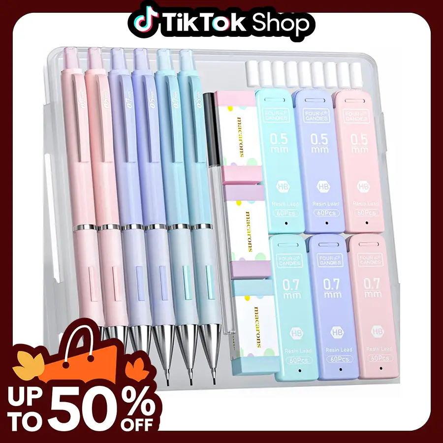 Four Candies Cute Colors Comfortable Grip Mechanical Pencil Set, Rubber Grip, Cute School Supplies Stuff for Student Writing Drawing, Very nice gift.