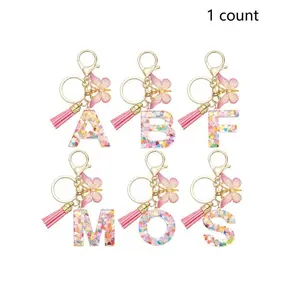 Cute letter and butterfly design keychain, suitable for women and girls, 1 colorful acrylic keychain, bag pendant keychain, car key, decoration, fashionable gift keychain, Valentine’s Day gift GARMENTARY