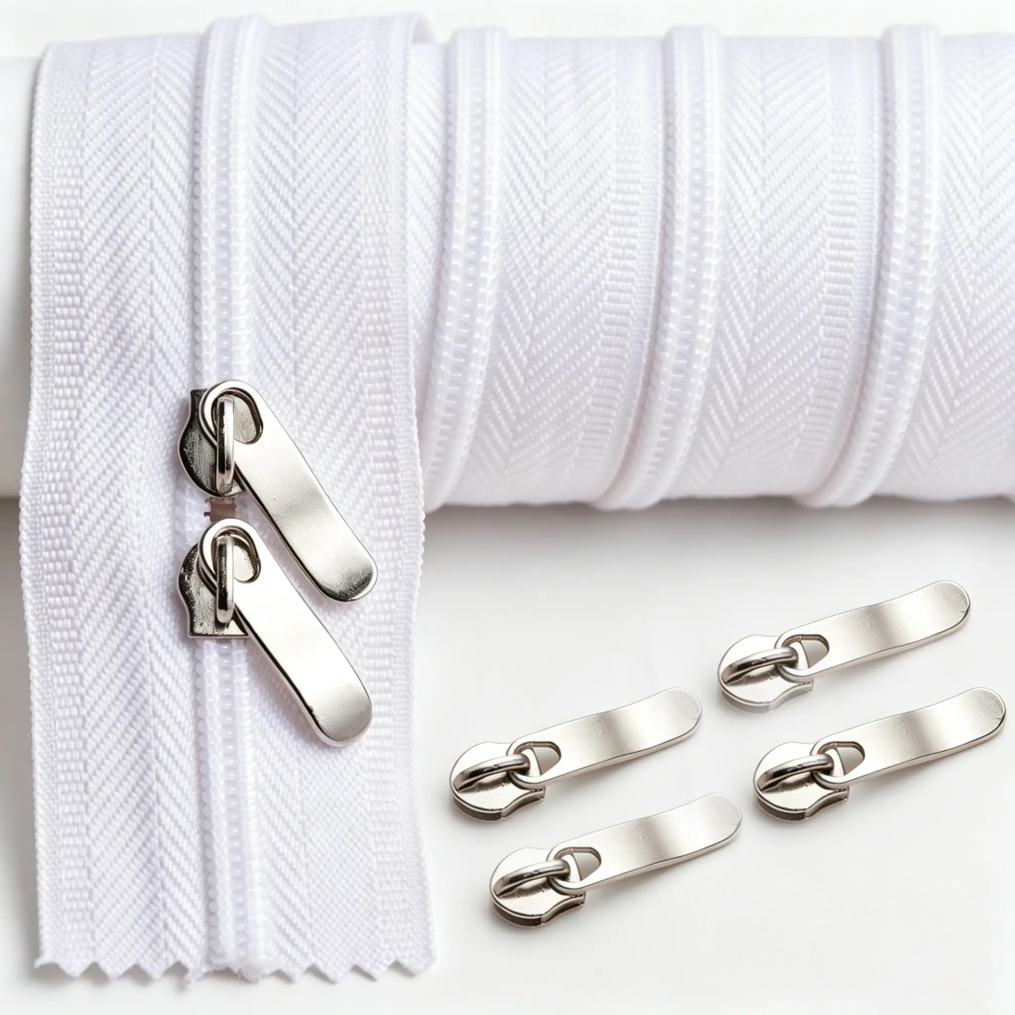 White 3# Functional Zipper Tape, 11 yd Polyester-Nylon Sewing Accessory with Functional Use, Replacement Tape for Tote Bag, DIY Crafts
