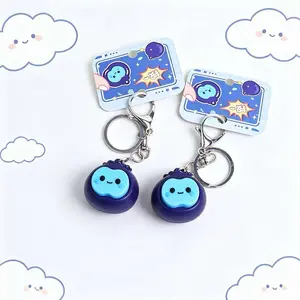 Realistic Blueberry Clicky Keychain, Cute Resin Fruit Bag Charm, Mini Fidget Button Keyring, Trendy Gift for Students Friends
