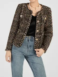 Spring Autumn New Celebrity Style French Vintage Elegant Casual Women's Coat, Versatile Knitted Boucle Single Button Top, Unique Fashion Jacket Outerwear