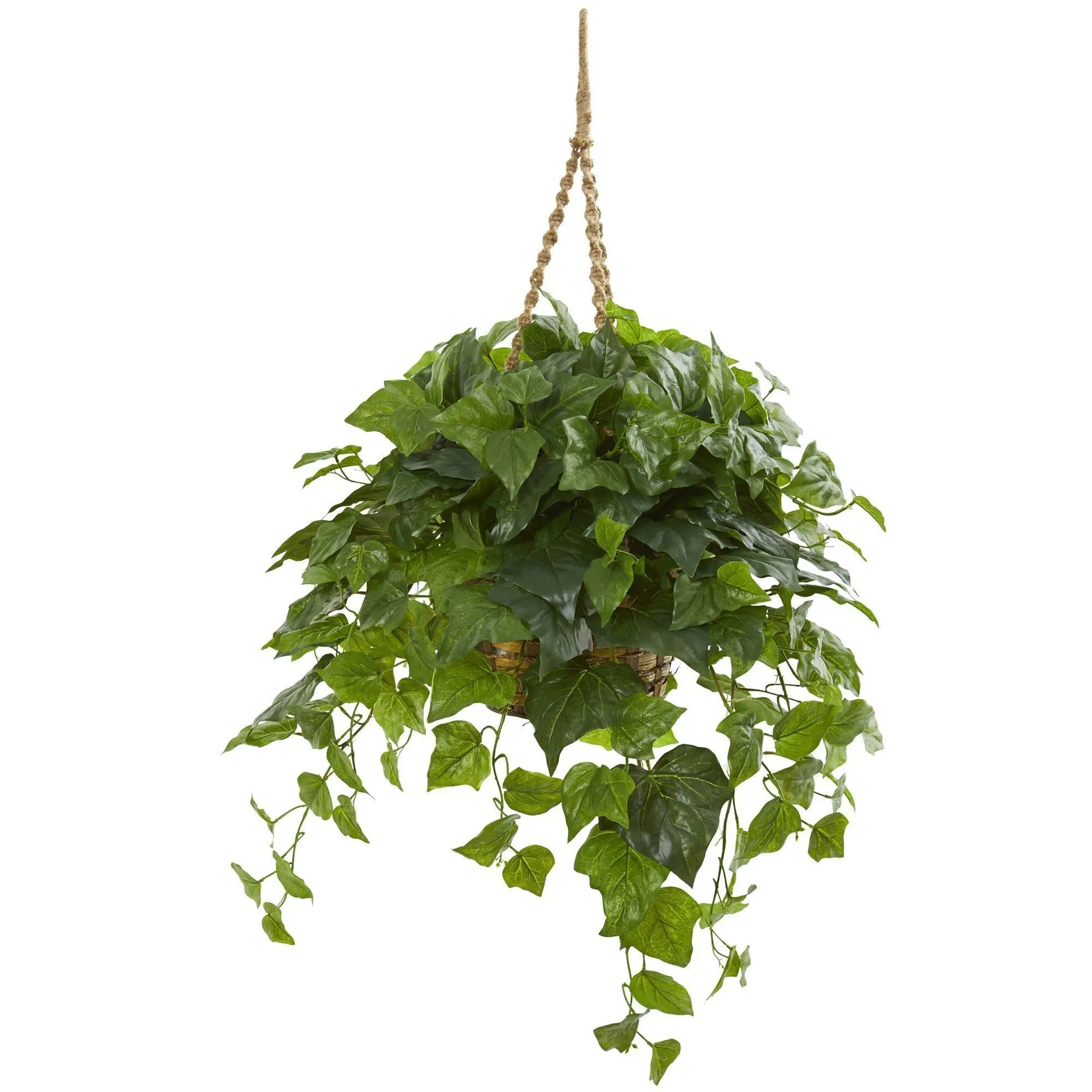 38” Real-Touch London Ivy Synthetic Hanging Basket Plant, Decorative Artificial Faux Greenery for Home Decor, Kitchen Accent