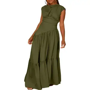 Women's Fashion Spring Summer Solid Color Sleeveless Ruched Loose Fit Nylon Dress Minimalist Womenswear