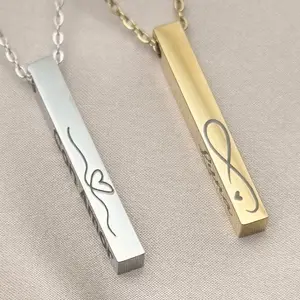 Personalized Bar Necklace Custom Engraved Gold Plated Pendant with Delicate Chain for Women Customizable with Names Dates or Words