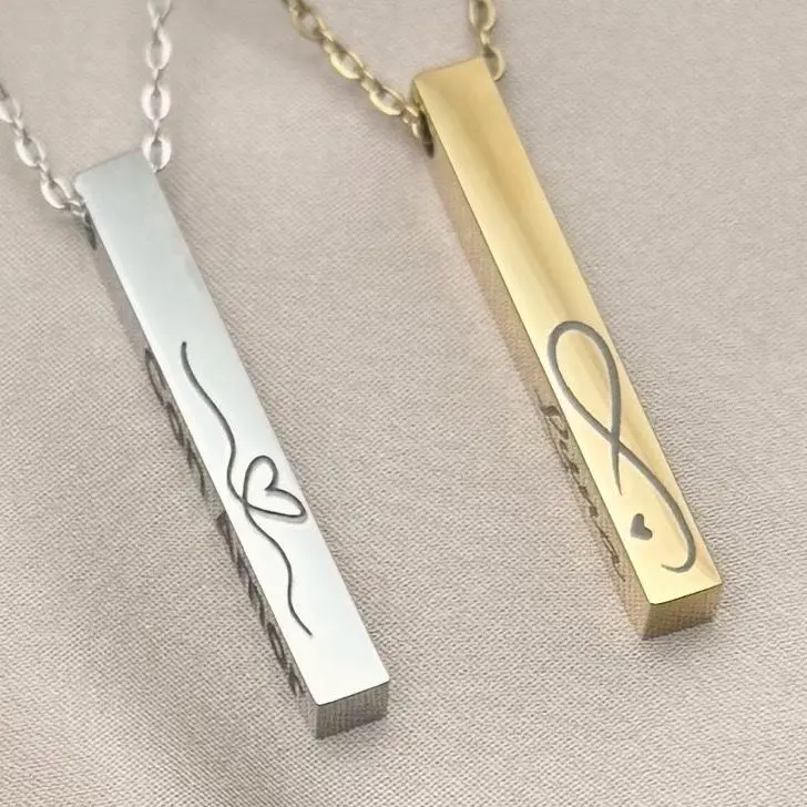 Personalized Bar Necklace Custom Engraved Gold Plated Pendant with Delicate Chain for Women Customizable with Names Dates or Words