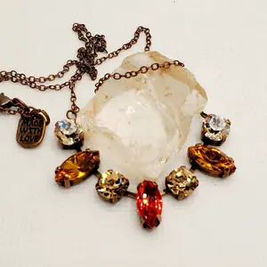 Antique Copper Orange Red Crystal Necklace and Earrings Set, Autumn Colors Crystal Necklace Set Wedding