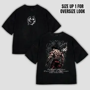 Baki Hanma Anime Washed tee ,Gym tshirt Gothic Warrior Print Washed tshirt with Vintage Fade, Brotherhood Statement Piece for Mental Reps – Heavyweight Gym code, Gift for Fan , Gym Wear graphic tees vacation outfits men gifts dailywear Big Breathable