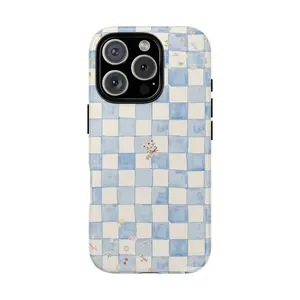Whimsical Checkerboard Phone Case - Tough Cases, Cute Phone Cover, Floral Design, Gifts for Her, Pastel Aesthetic with iPhone 17 Air 16Pro Max 15 14Plus 13 12 11 XS