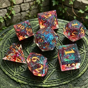 Transparent Resin Nebula Polyhedral Loose Powder Dice Set - for D&D, COC Tabletop RPG Games (Includes D20 Die)