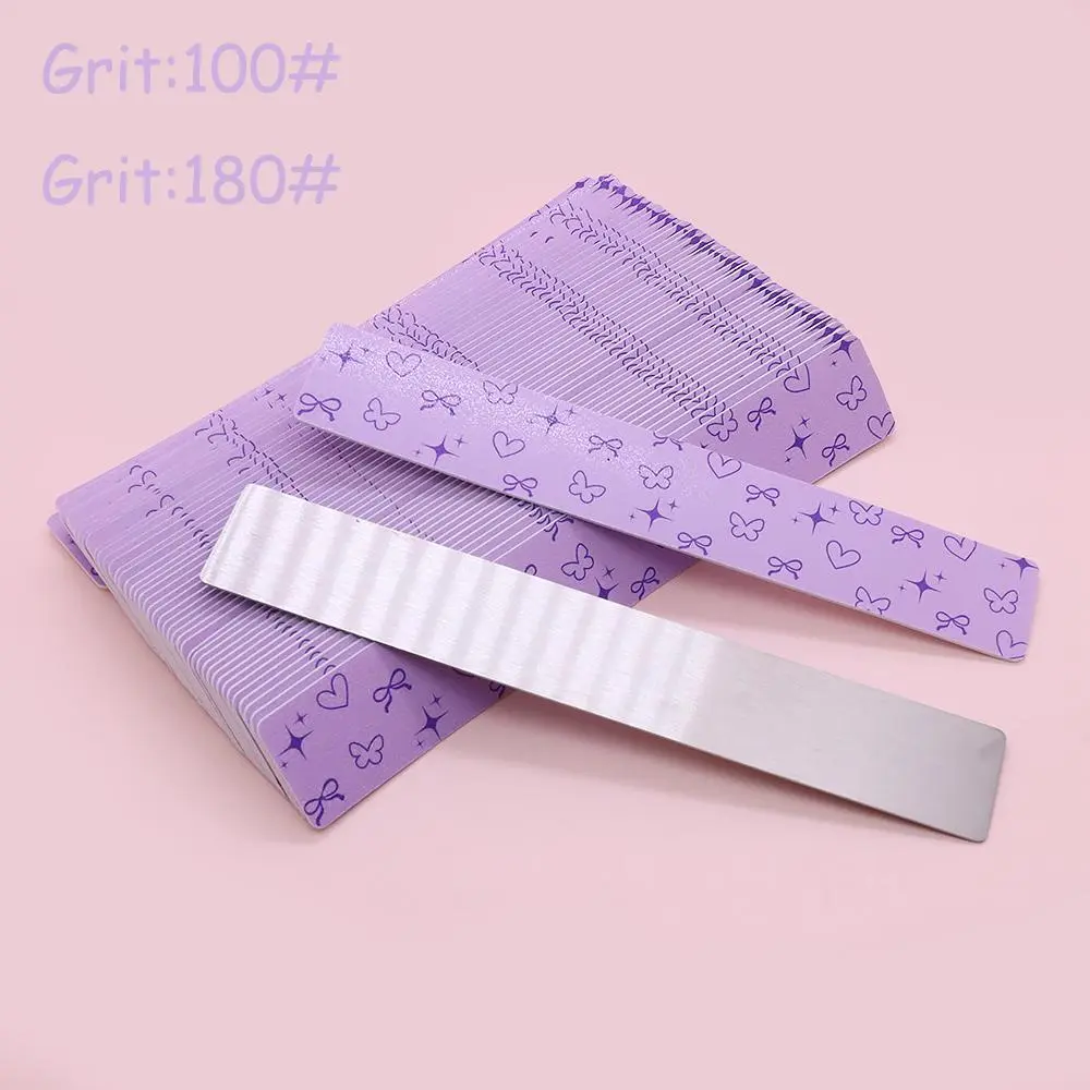 100Pcs Disposable Replaceable Nail Files With 1Pcs Metal Handle Self Adhesive Purple Sandpaper Nails File Salon Manicure Product