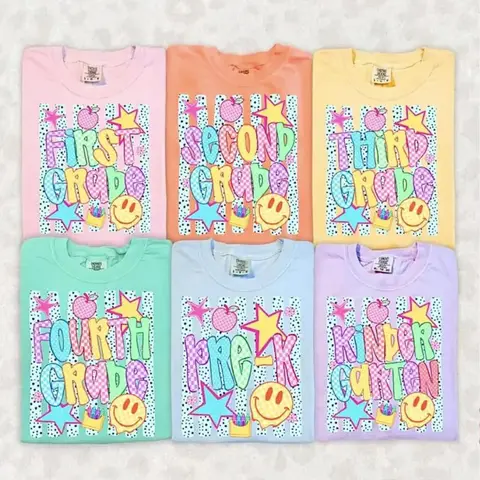 Comfort Colors Striped Neon Back To School Shirt, Pre-K Kindergarten 1st Grade Teacher Tee, Colorful School Graphic T-Shirt, Full Size, Full Color, Back To School Gift, Back To School Shirt