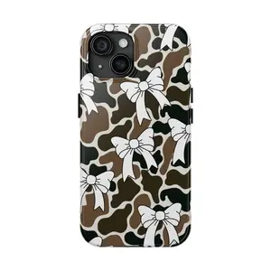 Girly Bow Tie x Old School Monogram Camo Phone Case for Samsung s24 ultra and iPhone 17, 16, 15, 14, 13, 12, 11 Pro Max, X, XR, XS Max, 8, And 7 Plus,screen protector, Compatible with Samsung Galaxy S25