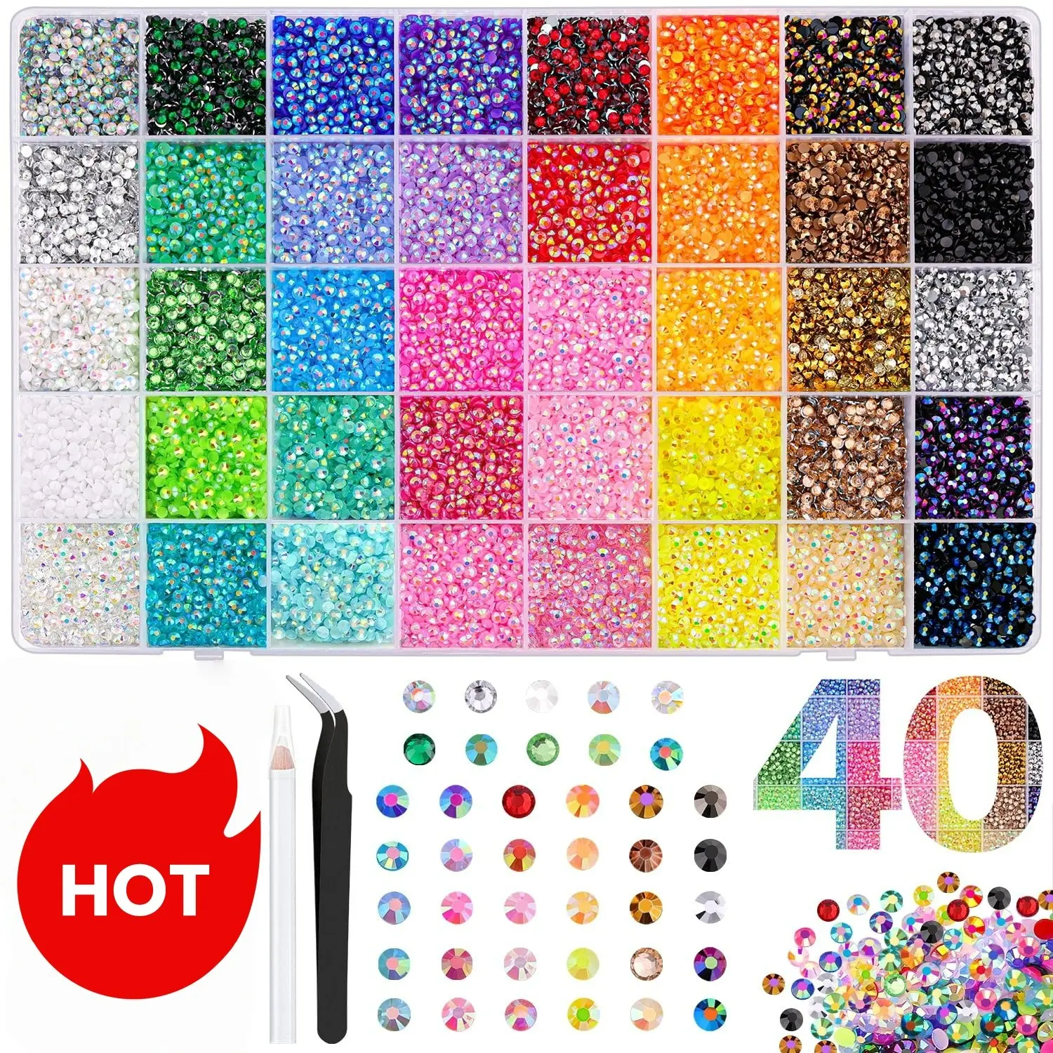 Resin Rhinestones Box with Tweezers Pen, Multicolor Decorative Crystals for Clothing, Trays, Shoes, Fabric, Nail Art, Bling Rhinestone Decoration