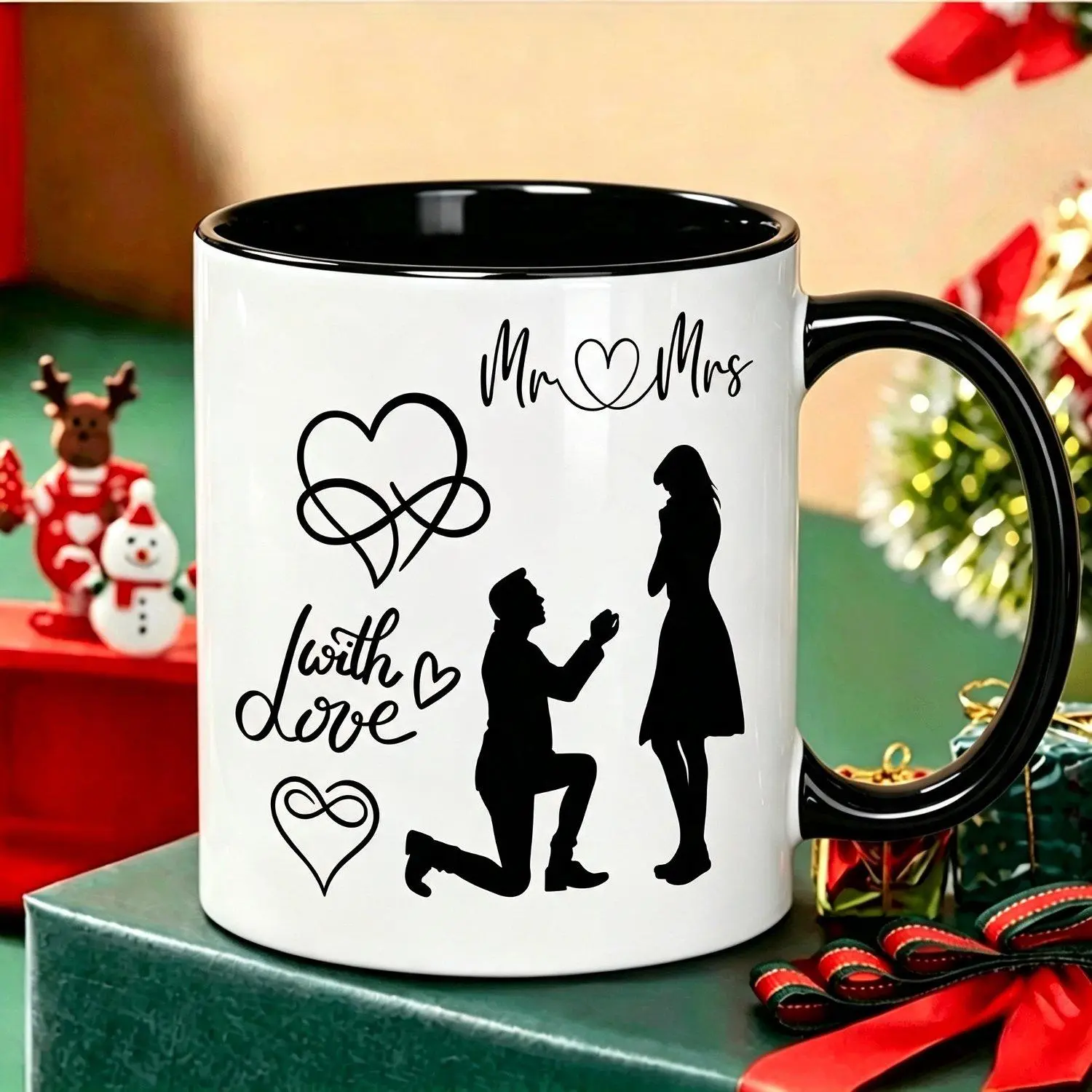 Full of Love Cute Coffee Cup Printed with Cute Couple Pattern Suitable for Wedding Valentine'S Day Proposal Ceramic Cup Is a Wedding Anniversary Gift for Bride Wife Girlfriend Husband Boyfriend Groom