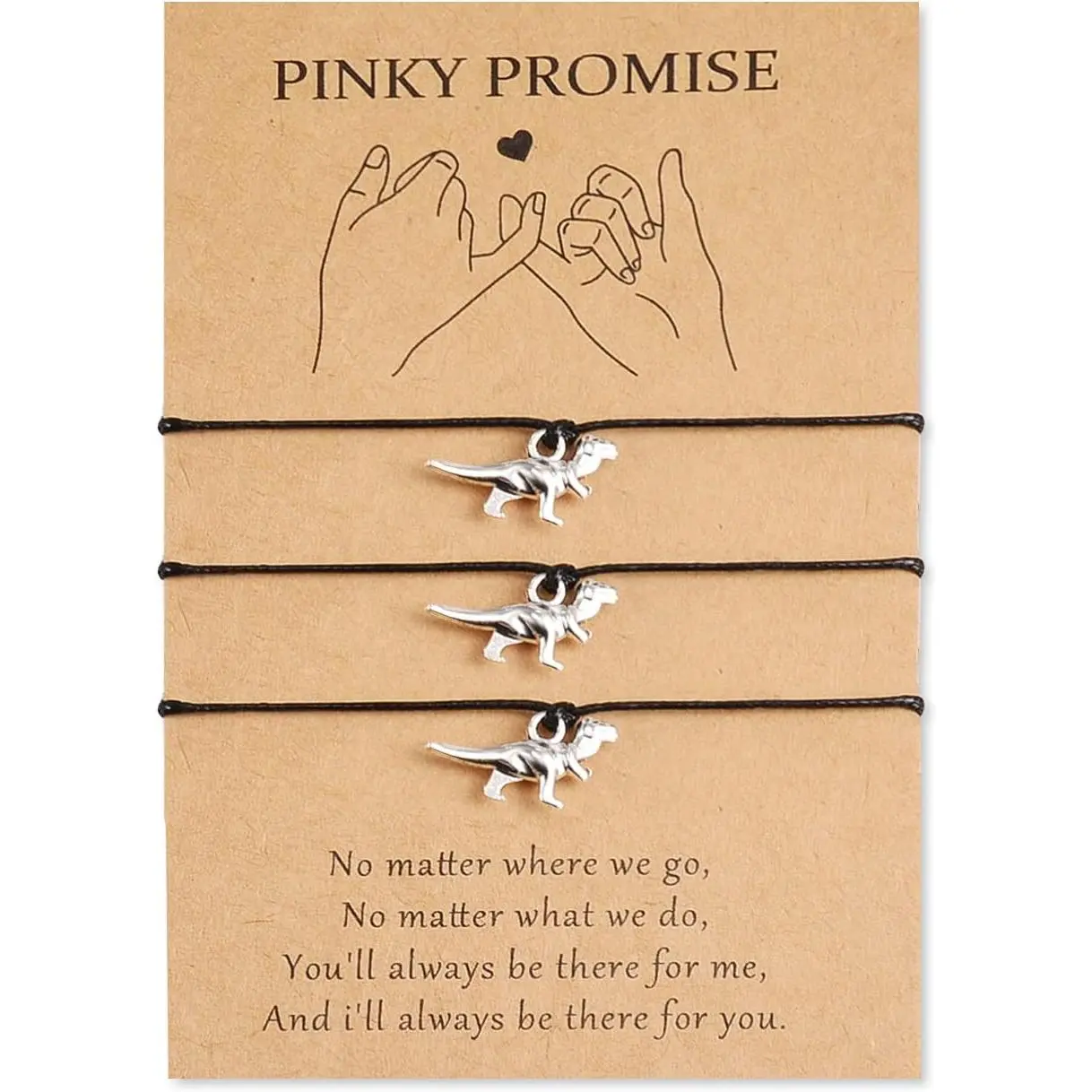 3 count Pinky Promise Bracelets Distance Matching Bracelets for Family Mother Mom Daughters Sons Dinosaur  Friend BFF Friendship Birthday Graduation Gifts Party