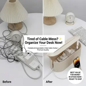 Large Capacity Cable Storage Box with Lid, Fashion, Space-Saving Design, Ideal for Desk and Home Office, Durable Wire Organizer, Extension Cable Organizer, Cord Organizer, Office Accessories, Desk Gadgets