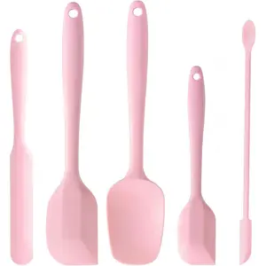 5 Piece Pink Silicone Spatula Set, Heat Resistant Rubber Spatulas Set, Silicone Kitchen Utensils Set Dishwasher Safe for Nonstick Cookware Baking Cooking