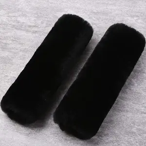 OGLAND Authentic Sheepskin Car Seat Belt Pad,2 Pack Soft Seat Belt Cover for Shoulder Pad Neck Cushion Protector Car Accessories by Genuine Natural Merino Wool (Black)