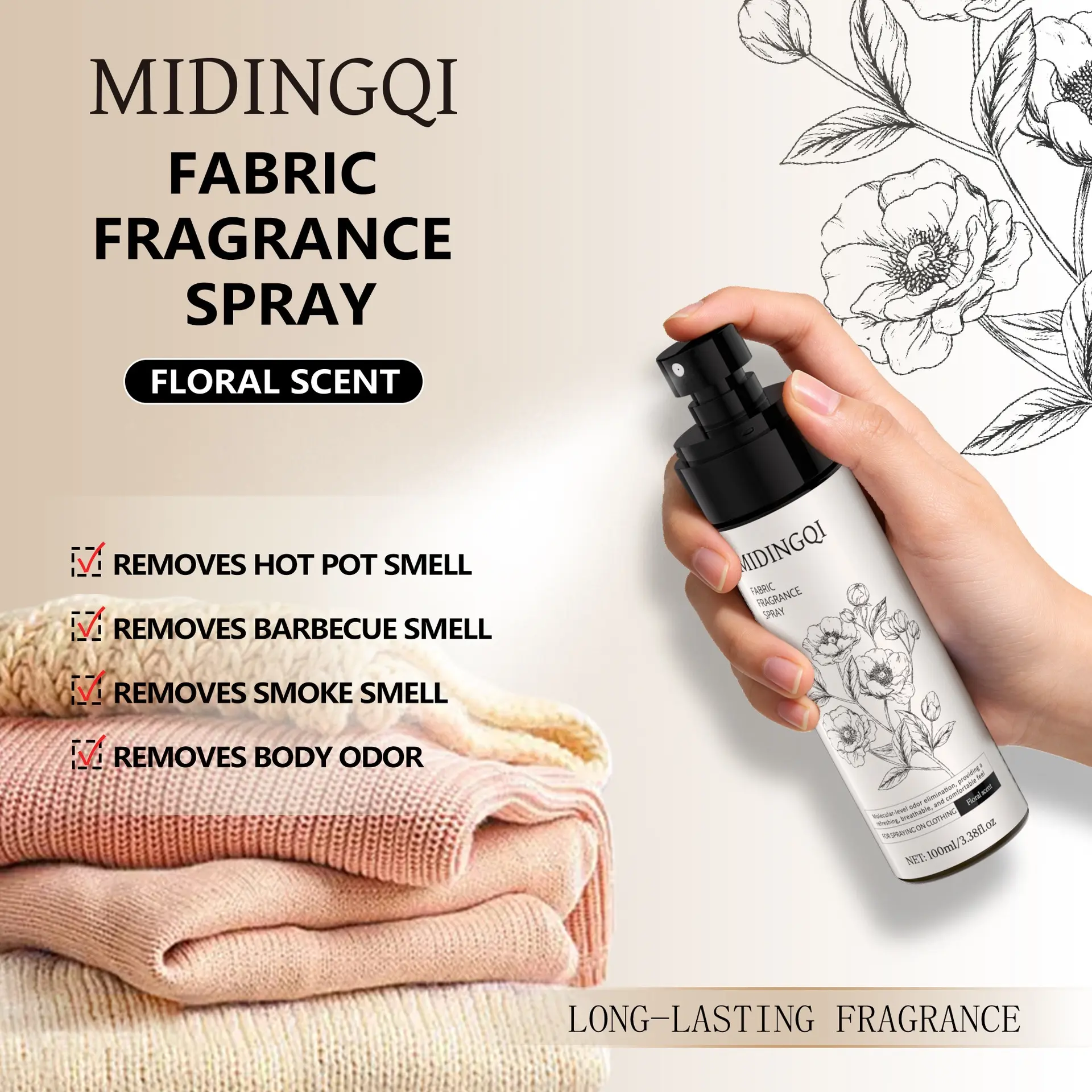 2-Pack 100ML Clothing Freshener Spray, Eliminate Odors, Kill Bacteria and Mites, Long-Lasting Fragrance, Refreshing Light Perfume