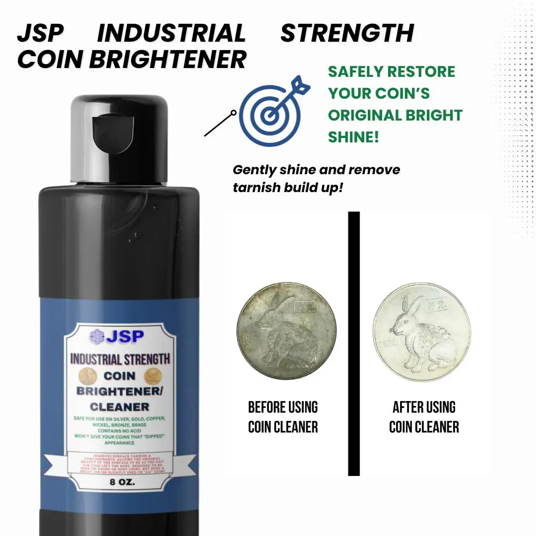 JSP 8 oz Industrial Strength Liquid Metal Polish & Household Cleaner - Safe for Mint/Proof Coins, Enables Metal Cleaning, Restores Original Beauty to Gold, Silver, Copper, Nickel, Bronze, Brass, Platinum, Palladium