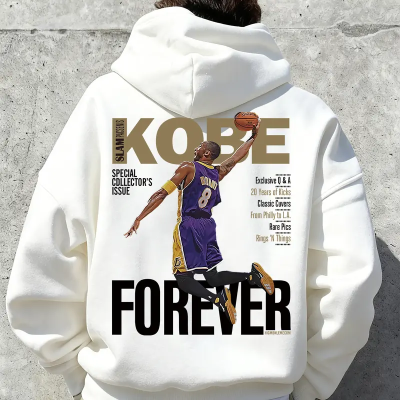 Trendy Basketball Style! SHEIN Kobe Bryant Commemorative Hoodie, Graphic Sweatshirts, Activewear, featuring the classic dunk scene + "FOREVER" lettering. The loose fit creates a casual street - style sporty look, a wardrobe gem for basketball fans.