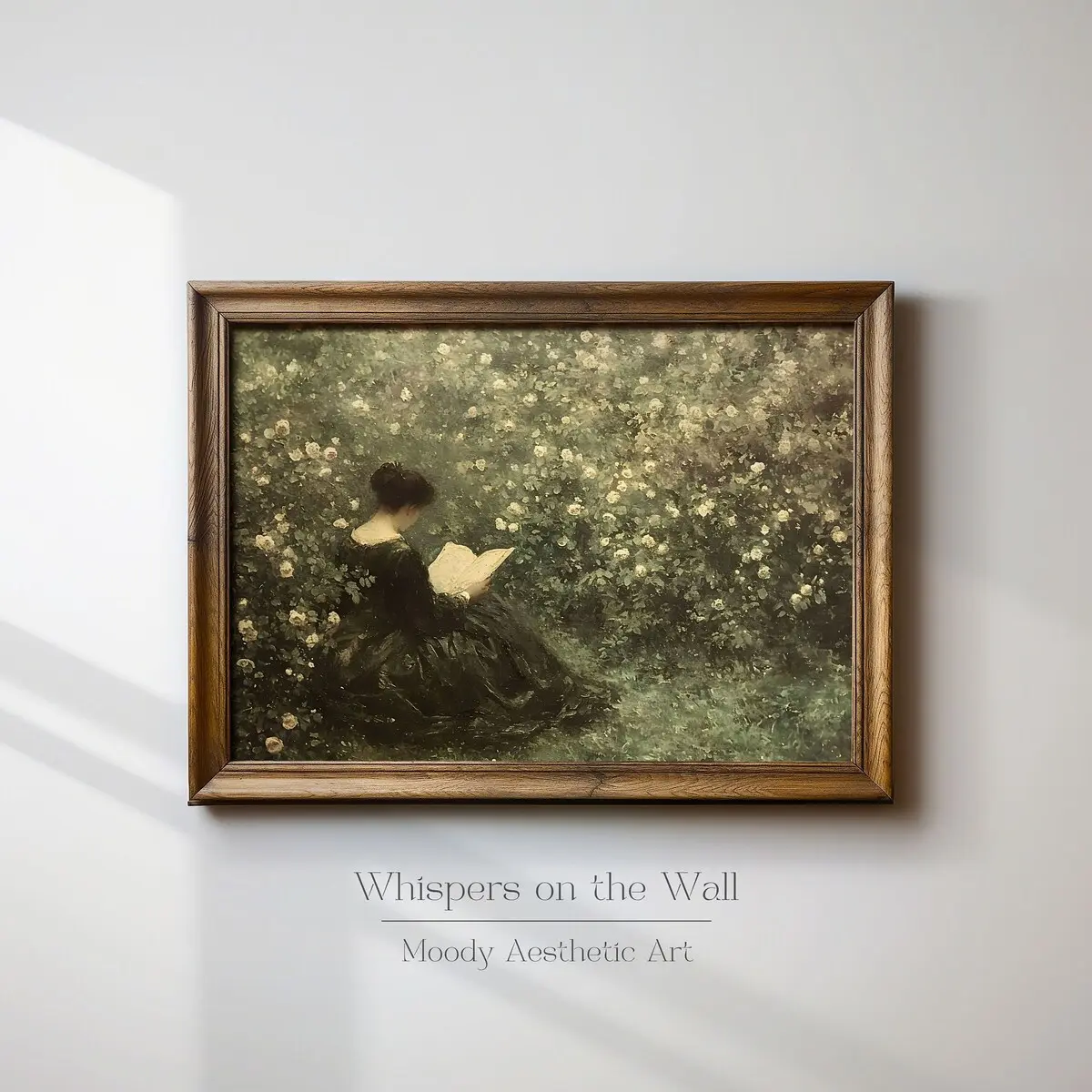 Woman Reading Art Print, Moody Spring Art, Victorian Home Decor, Book Lover Gift, Light Academia Painting