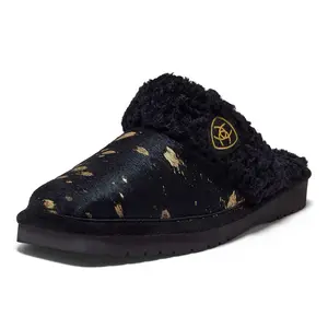 AR8030 Ariat Women's Jackie Square Toe Slipper - Black & Gold Hair On