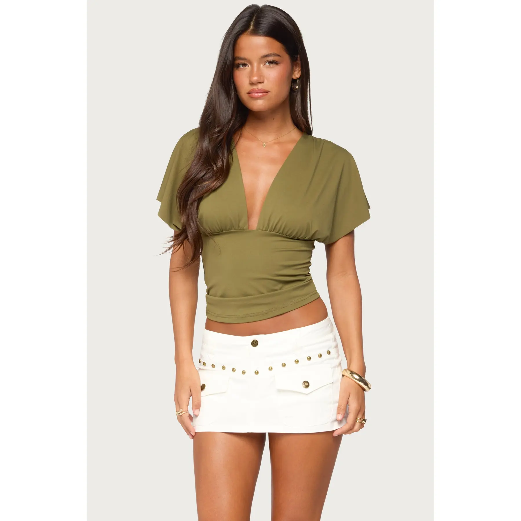 Flutter Plunging V Neck Top