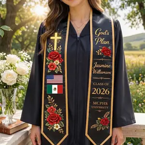 Personalized Graduation Stole 2026, God’s Plan Custom Name Sash, Faith Graduation Stole