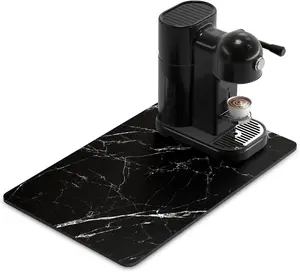 Coffee Mat, 12 x 19 Inch, Beautiful Marble Style Coffee Mat for Espresso Machine Station, Accessories and Organizer, Absorbent Dish Drying Pad with Backing