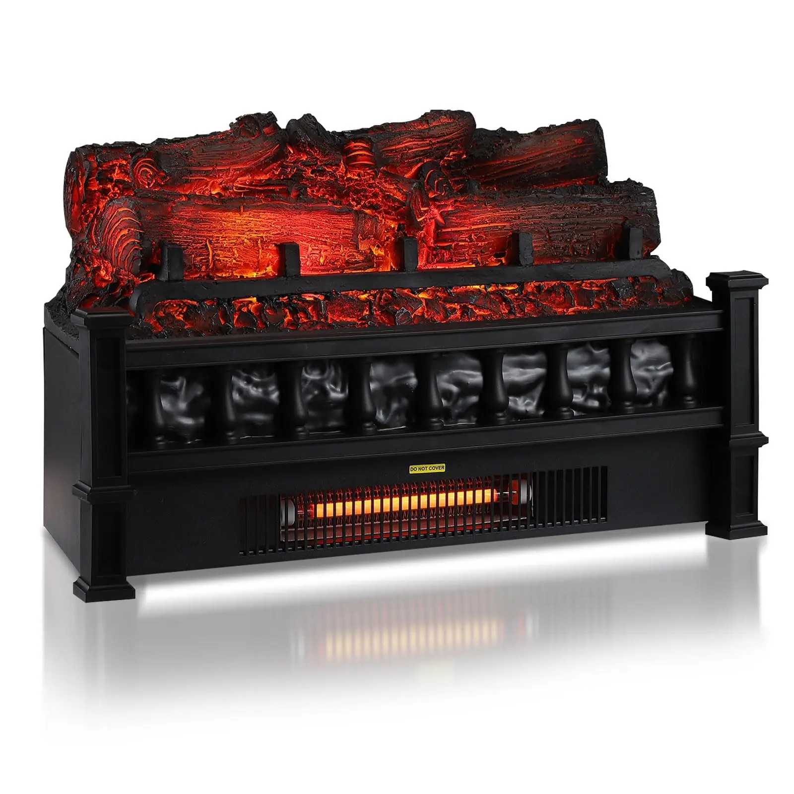 Electric Fireplace Logs Insert Heater - 1000 Sq Ft, 750W/1500W, Adjustable Flame Colors, Overheat Protection, Ideal for Home & Office - Black