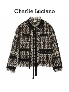 Charlie Luciano jacket retro fringe plaid couple jacket short top trendy